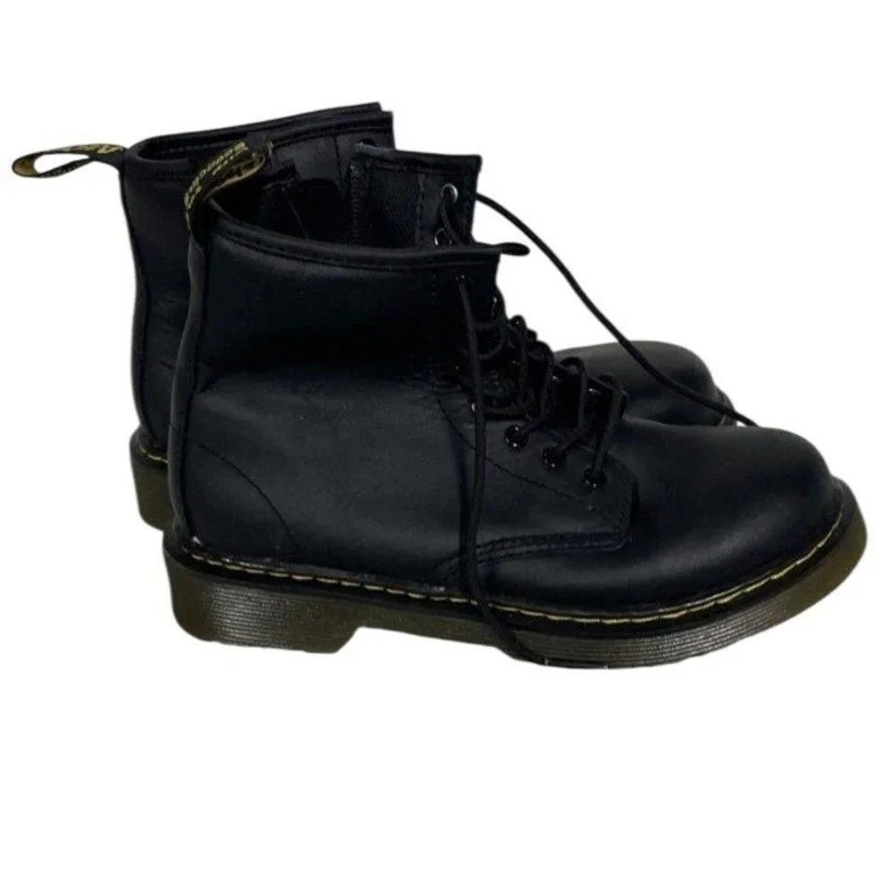 Dr. Martens Black Leather Combat Boots Boys Size 3 Lace Up AirWair Classic